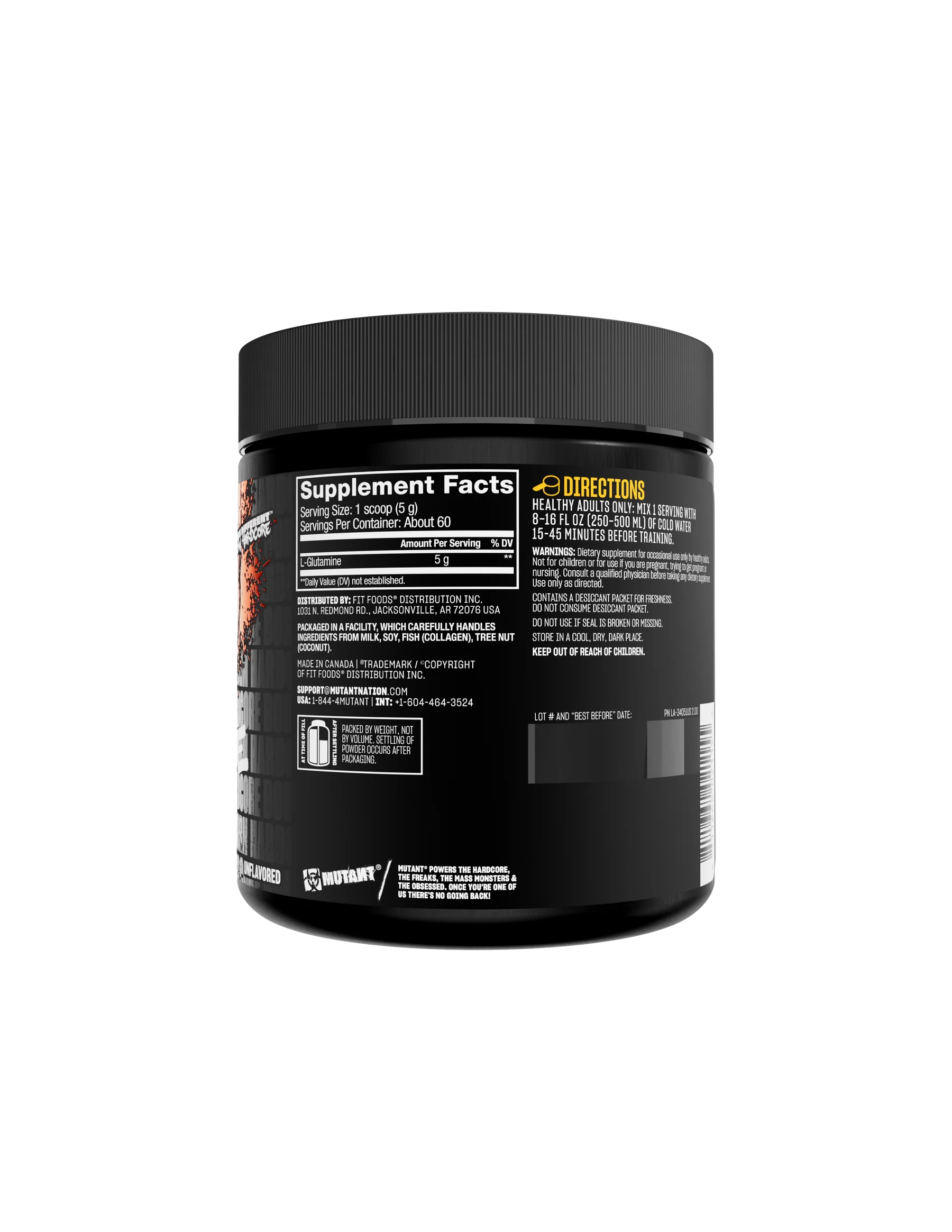 MUTANT CORE GLUTAMINE 300G glutamine micronisée en poudre avec 5000 mg de L-glutamine par portion