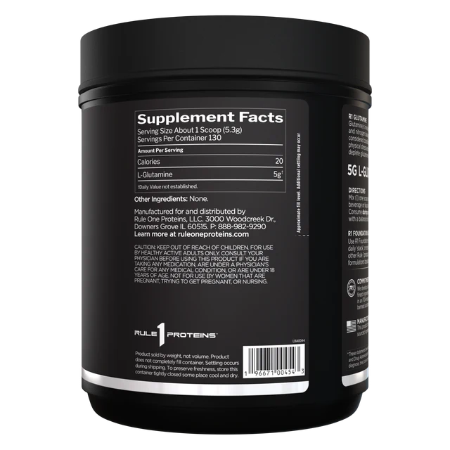 RULE ONE R1 GLUTAMINE 689G L-glutamine pure en poudre avec 5 g de glutamine par portion