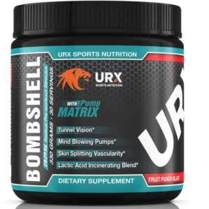 Pot URX Bombshell 270 g, pre-workout stimulant avec DMAA, caféine, alpha yohimbe, guarana, agmatine et L-arginine