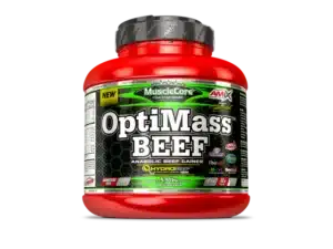 Pot de AMIX Optimass Beef Gainer, gainer au bœuf hydrolysé avec HydroBEEF™, Kre-Alkalyn®, BCAA, glutamine et Vitargo®