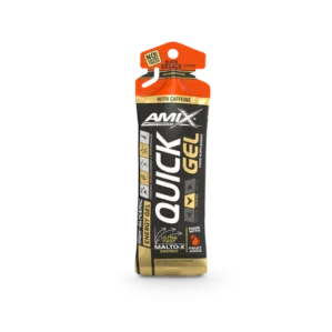 Sachet AMIX Quick Gel Orange, gel énergétique avec glucides, caféine, taurine, magnésium et vitamines