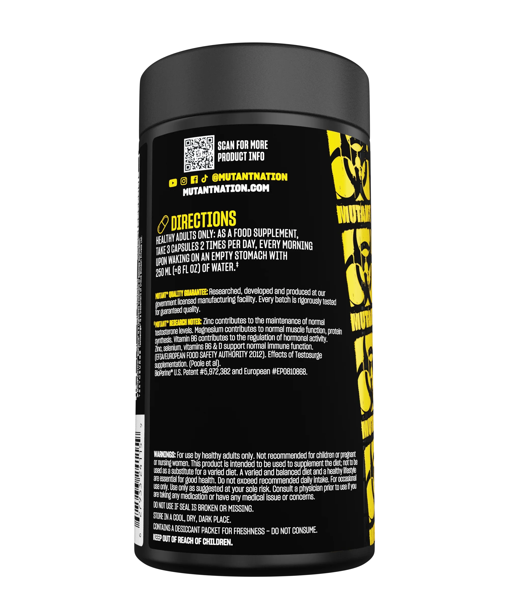 Flacon de MUTANT Test 90 Caps, complexe masculin avec zinc, magnésium, vitamine B6, DAA, fenugrec, maca et BioPerine®