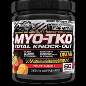 HARDCORE MYO TKO Fruit Punch, pre-workout high stim avec caféine, DMAA, bêta-alanine, agmatine, citrulline et MK-2866