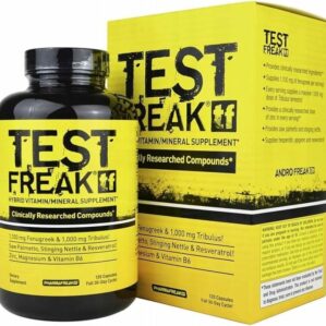 Flacon de PHARMA FREAK Test Freak 120 Caps, complexe masculin avec zinc, magnésium, vitamine B6, fenugrec et tribulus