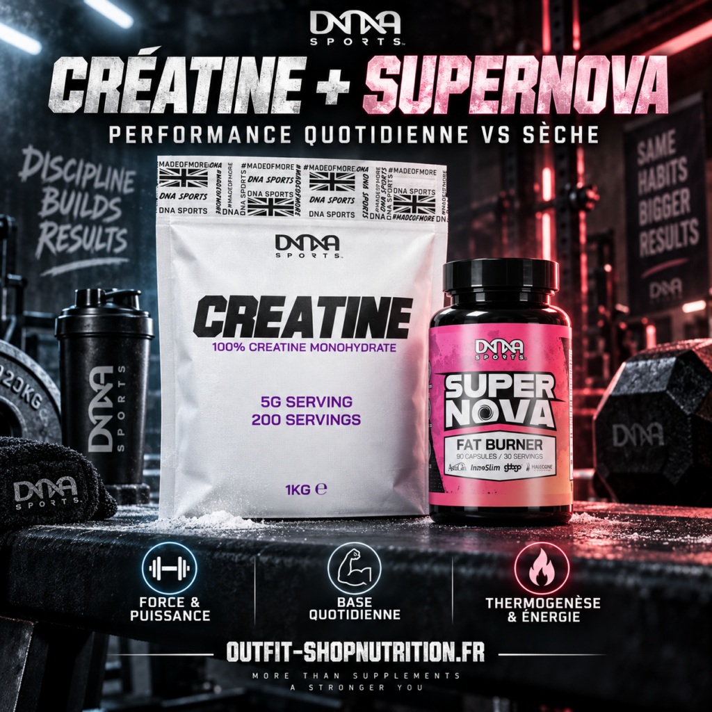 Créatine + SuperNova — « Performance quotidienne vs sèche ».